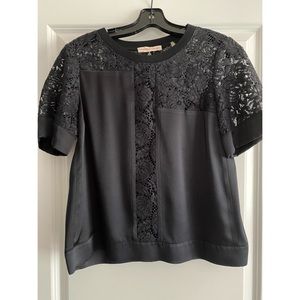 Rebecca Taylor Black Silk and Lace Top